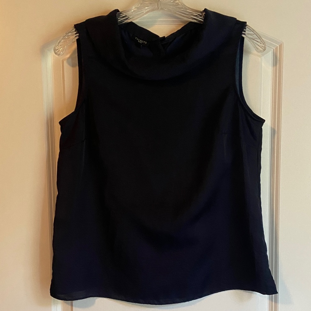 Talbots Dark Blue Sleeveless Collared Blouse Size 8P - Picture 2 of 6